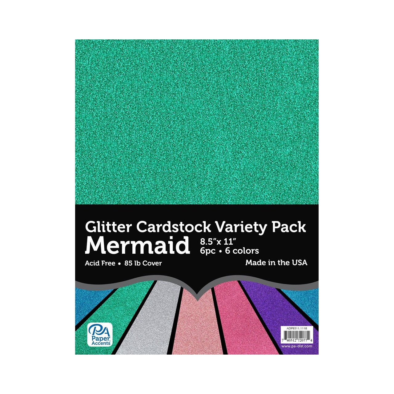 Accent Design Paper Accents Glitter Cardstock Variety Pack - Mermaid 8.5x11 Assorted Colors - Non-Shedding Glitter Paper for Scrapbooking, Crafts, Invitations & Scrapbooking - Archival Quality